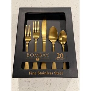 Bombay Santorini Gold Flatware Set 20 Piece Fine Stainless Steel Service 4 NEW